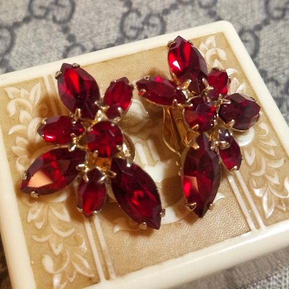 Vintage Jewelry - VTG LA ROCO Christmas Red Rhinestone Earrings